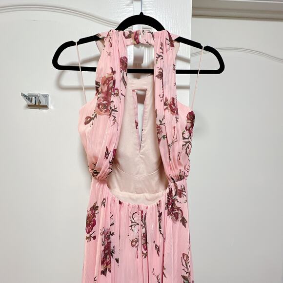 Marchesa Notte Blush Floral Halter Gown Open Back Maxi Dress - Picture 7 of 10